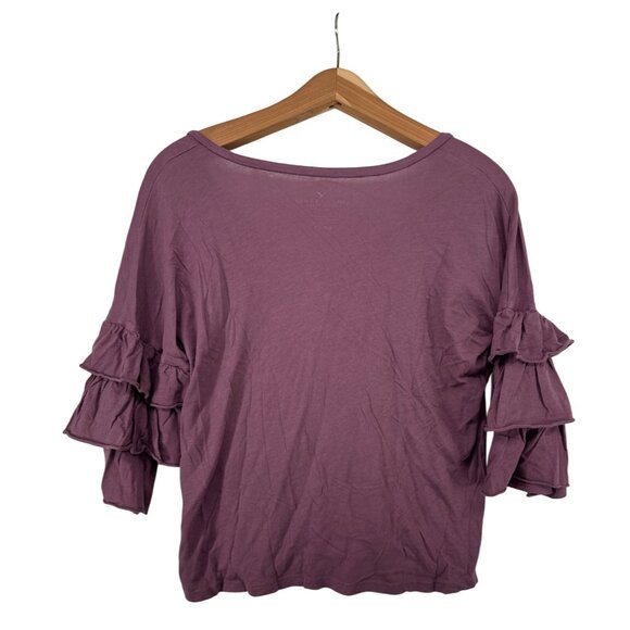 American Eagle Womens Top Sz S Mauve Ruffled Sleeve Stretch Knit V-Neck SoftAF - Picture 2 of 10